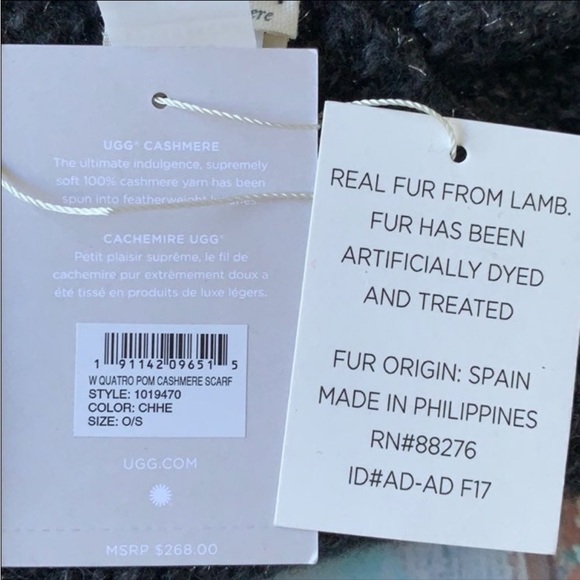 🆕UGG QUATRO POM CASHMERE SCARF - Picture 6 of 9